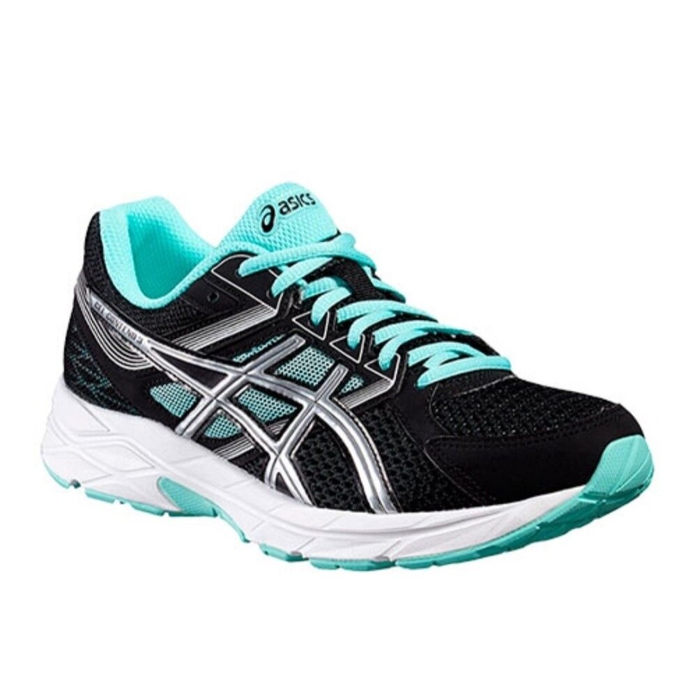 ASICS GEL Contend3 Running Shoes Women Sz 7 Green MetallicSilver RunWalkHike EuC